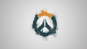 Overwatch標誌，帶有黑色和橙色油漆飛濺在灰色背景上。 — 鬥陣特攻 壁紙