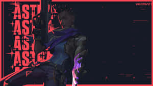Valorant角色手持發光武器，背景有粗體紅色文字。 — 電玩遊戲 GIF 壁紙