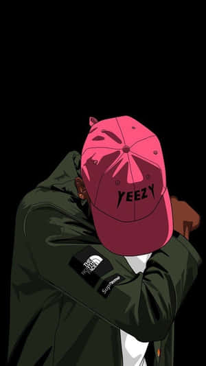戴著粉紅色Yeezy帽子和綠色Supreme外套的人彎腰。 — 迷幻酷炫 壁紙