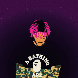 粉紅色頭髮的人穿著A Bathing Ape外套，在繁星點點的紫色天空下 — 小烏茲·弗特 壁紙