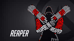 一個文字藝術剪影，人物手持交叉的槍枝，帶有 reaper gun strong fire 等文字。 — 狙擊手 壁紙