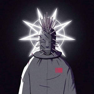 動漫角色，尖刺頭髮和發光星星光環，穿著帶有紅色補丁的連帽衫。 — Off white 標誌 壁紙