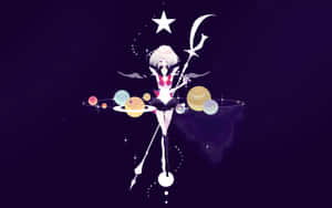 在宇宙場景中被行星和星星包圍的動漫女孩。 — 美學月亮 壁紙
