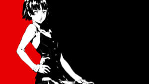 穿著黑色連衣裙的動漫女孩，背景為紅色和黑色 — 鬼滅之刃面具 壁紙
