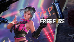 動漫女孩穿著粉紅色服裝在Free Fire遊戲場景中手持武器擺姿勢。 — 電玩遊戲 GIF 壁紙