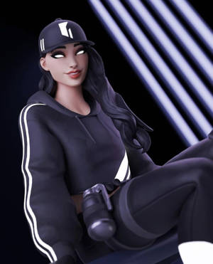 動漫女孩穿著黑色連帽衫和帽子，靠著發光的霓虹條紋。 — Galaxy Z Fold 5 壁紙