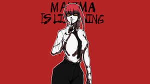 動漫女孩，紅髮黃眼，在紅色背景上將手指放在嘴唇上，並帶有文字「MALMA IS LISTENING」。 — 動漫惡魔 壁紙