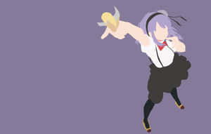 穿著校服的動漫女孩在薰衣草背景上做出動作。 — 自然風景動圖 壁紙