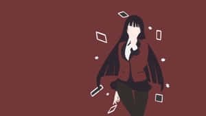動漫女孩被漂浮在栗色背景上的智慧型手機包圍。 — 狂賭之淵 壁紙