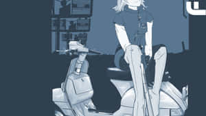 動漫女孩在夜晚黑暗的城市中騎滑板車，帶有發光點綴。 — 春野櫻 壁紙