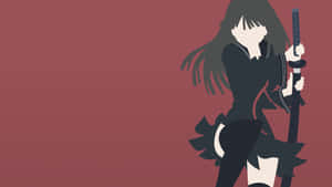 動漫女孩穿著深色水手服，在栗色背景前握著武士刀。 — 美麗的動畫 壁紙