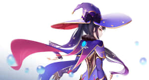 動漫女巫，紫色帽子與斗篷，漂浮泡泡 — 原神 壁紙
