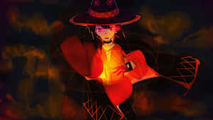 動漫女巫在黑暗煙霧環境中施展發光魔法。 — 為美好的世界獻上祝福 壁紙