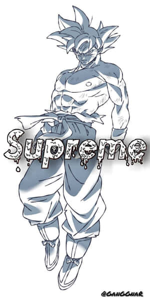 動漫角色，尖刺頭髮，腰間有Supreme標誌。 — 自在極意悟空 壁紙
