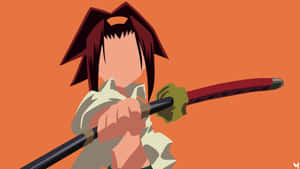 動漫角色手持武士刀，深色頭髮，橙色背景。 — 通靈王 壁紙