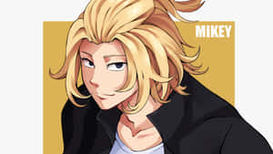 動漫角色Mikey，金色頭髮，黑色夾克，自信地微笑。 — 東京 壁紙