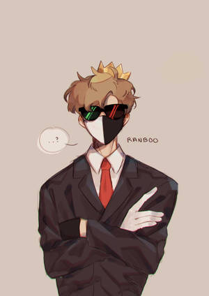 動漫角色穿著西裝和太陽眼鏡，戴著皇冠和口罩 — IQOO Pad 壁紙