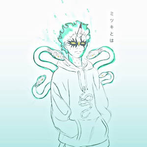 動漫角色，蛇纏繞肩膀，身穿連帽衫，青綠色背景 — 火影忍者角色 GIF 壁紙