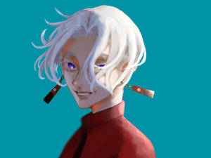 白髮紫眼的動漫角色，穿著紅色高領毛衣。 — 黑川伊佐那 壁紙