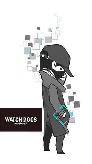 來自 Watch Dogs 的動漫角色，周圍漂浮著數位方塊。 — 電玩遊戲 GIF 壁紙