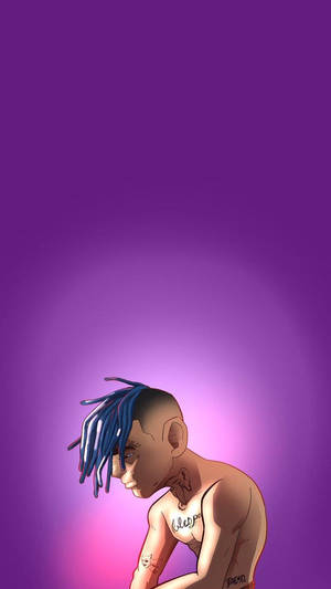 藍色辮子頭和紋身的動漫角色，紫色背景 — Xxxtentacion 卡通 壁紙