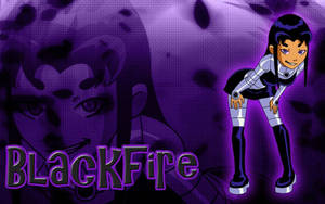 動漫角色 BlackFire 身穿未來盔甲，背景為紫色。 — 深色主題 壁紙