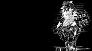 動漫角色手持「Dead or Alive」標誌，背景是磚牆。 — 戰士 壁紙