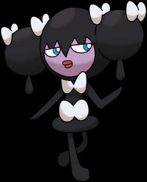 動漫風格寶可夢角色，黑色雙馬尾、白色角，穿著帶白色蝴蝶結的黑色連衣裙。 — 哥德美學 壁紙