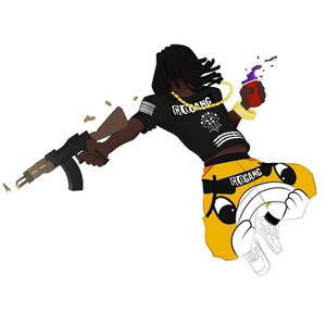 卡通角色發射步槍，手持帶有紫色飛濺的油漆罐。 — Chief Keef 壁紙