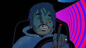 卡通男人在車內抽大麻煙，背景為彩色隧道 — 霓虹紫 壁紙