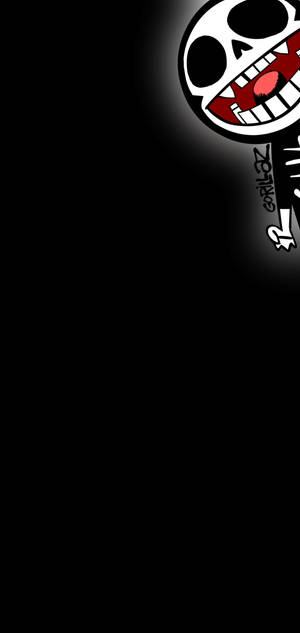 Gorillaz 卡通骷髏在黑色背景前手持品牌鑰匙。 — iPhone 18 壁紙