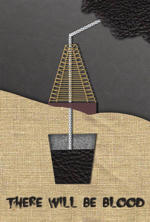 一幅圖形藝術作品，展示一個杯子中的吸管，並帶有「THERE WILL BE BLOOD」的文字。