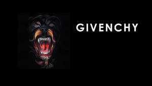 一個為 Givenchy 設計的火焰咆哮狗頭標誌，在黑色背景上。 — 羅威那犬 壁紙