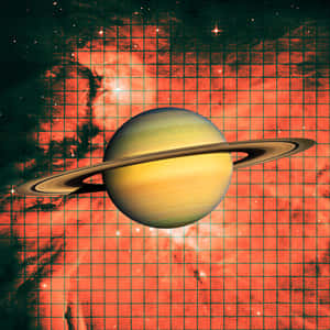 土星帶有光環，襯托著熾熱星雲和網格圖案。 — iPad 第10代 壁紙
