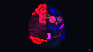 插圖大腦在黑暗中分為紅色有機元素和藍色機械元素發光。 — 抽象 壁紙