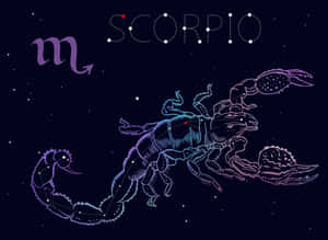 以發光線條和星星在黑暗夜空中描繪的天蠍座星座插圖。 — 天蠍座美學 壁紙