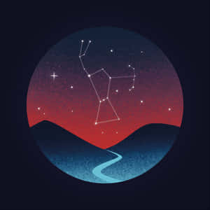 一個夜空，下方有星座和蜿蜒的河流，以紅色和藍色色調呈現。 — 星星 壁紙