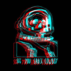 紅色和青色霓虹太空人頭盔圖形，帶有「see you space cowboy」文字。 — 明亮 壁紙