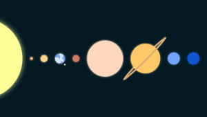 一個簡化的太陽系，在黑暗的太空場景中有太陽和行星。 — 暗色極簡 壁紙