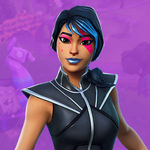 Fortnite 角色，藍色頭髮和粉紅色化妝，穿著黑色盔甲。 — 1:1 壁紙