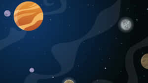 風格化的行星和衛星在繁星點點的深藍色太空中漂浮。 — 太空美學動圖 壁紙
