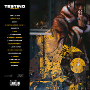 ASAP Rocky 專輯封面，帶有黃色油漆飛濺和曲目列表。 — 嘻哈 壁紙