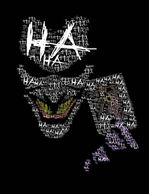 一個由重複的「ha」文字以白色和彩色字母在黑色上組成的尖叫面孔。 — 黑白小丑 壁紙