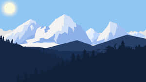 在明亮的太陽下，有森林和小屋的雪山。 — 冬季風景 壁紙