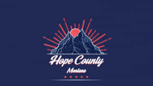 Hope County Montana 標誌，帶有山脈和太陽爆發設計。 — 電玩遊戲 GIF 壁紙