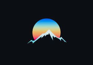 風格化的山脈剪影在黑色背景上，以色彩繽紛的漸變日落為背景。 — 暗色花卉 壁紙
