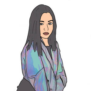 一位深色頭髮的女性穿著閃閃發光的彩虹色外套。 — 瑟夏·羅南 壁紙