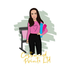 女性在帶有「Customized Printz Ltd」文字的印表機旁邊拿著瑜伽墊。 — iPad 壁紙