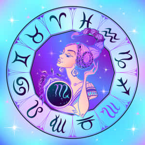 一位女性手持被星座和星星環繞的巨蟹符號。 — 天蠍座美學 壁紙