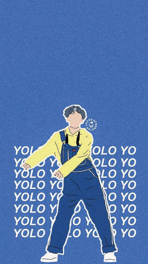 穿著工裝褲的人在藍色背景上跳舞，帶有YOLO文字。